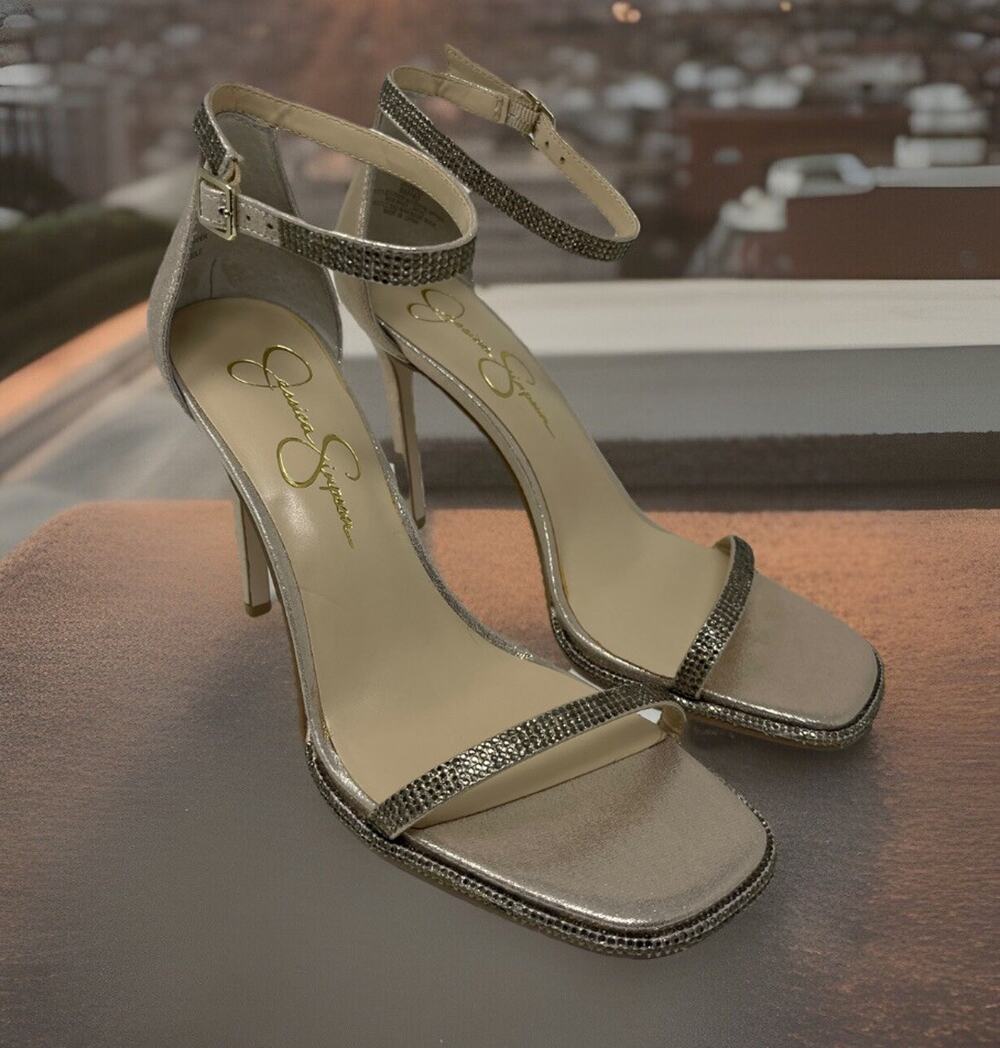 Jessica Simpson Ostey Heeled Sandals Womens Size 10.5 Champagne Rhinestone NEW